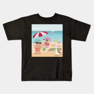Vacation mood on - two cute kids having a sunny happy day on the beach, no text Kids T-Shirt